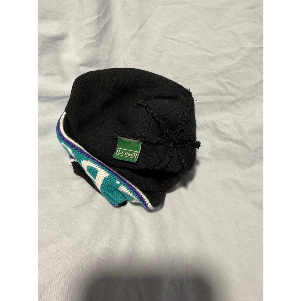 L.L.Bean Vintage Pom Beanie Teal Purple Black Mountain Knit Winter Hat - Picture 7 of 8